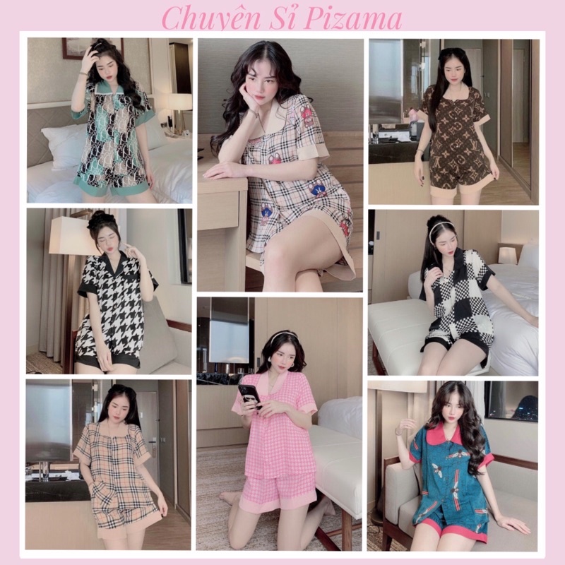 Bộ ngủ - đồ ngủ pijama tay cộc quần đùi cổ sen kate lụa loại 1