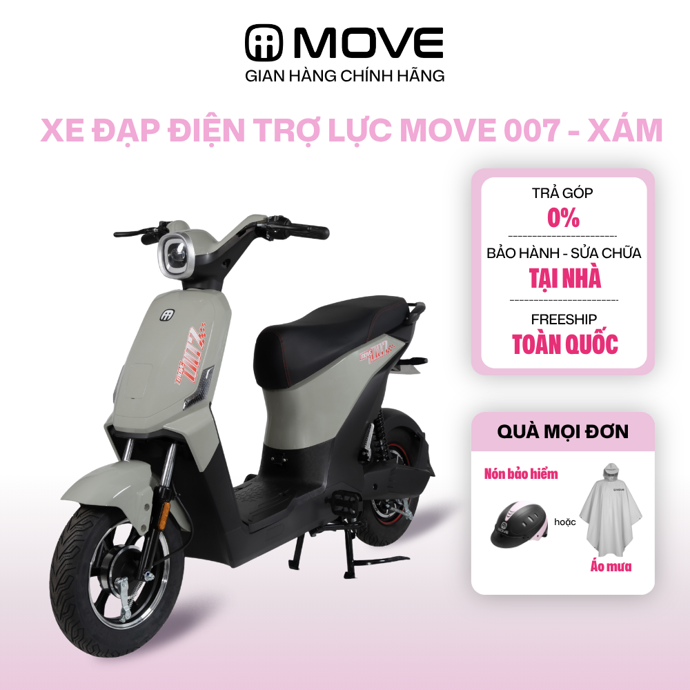 [CHỈ GIAO NAM TRUNG BỘ VÀ NAM BỘ] Xe Đạp Điện MOVE 007 trợ lực - Đi tới 70km/sạc, Học sinh Cấp 2,3 - Xám