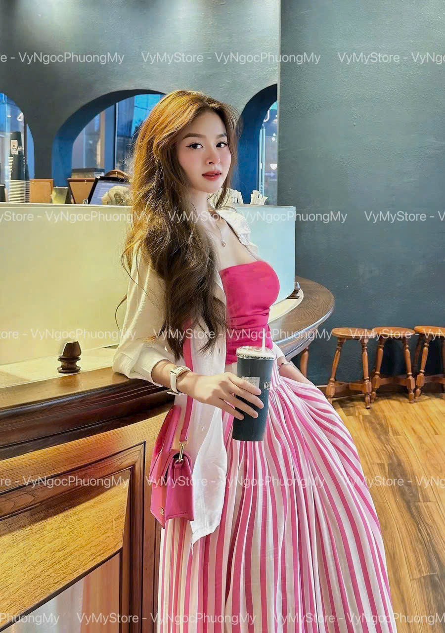 Set váy nữ 3 món chất đũi nhăn lót gân áo cúp ngực kèm khoác mix chân váy lennin xòe thiết kế xinh đẹp