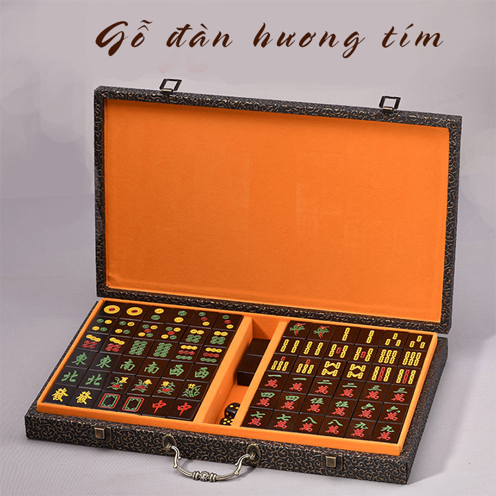 Mạt chược gỗ đàn hương tím cao cấp 144 quân cờ size 40mm
