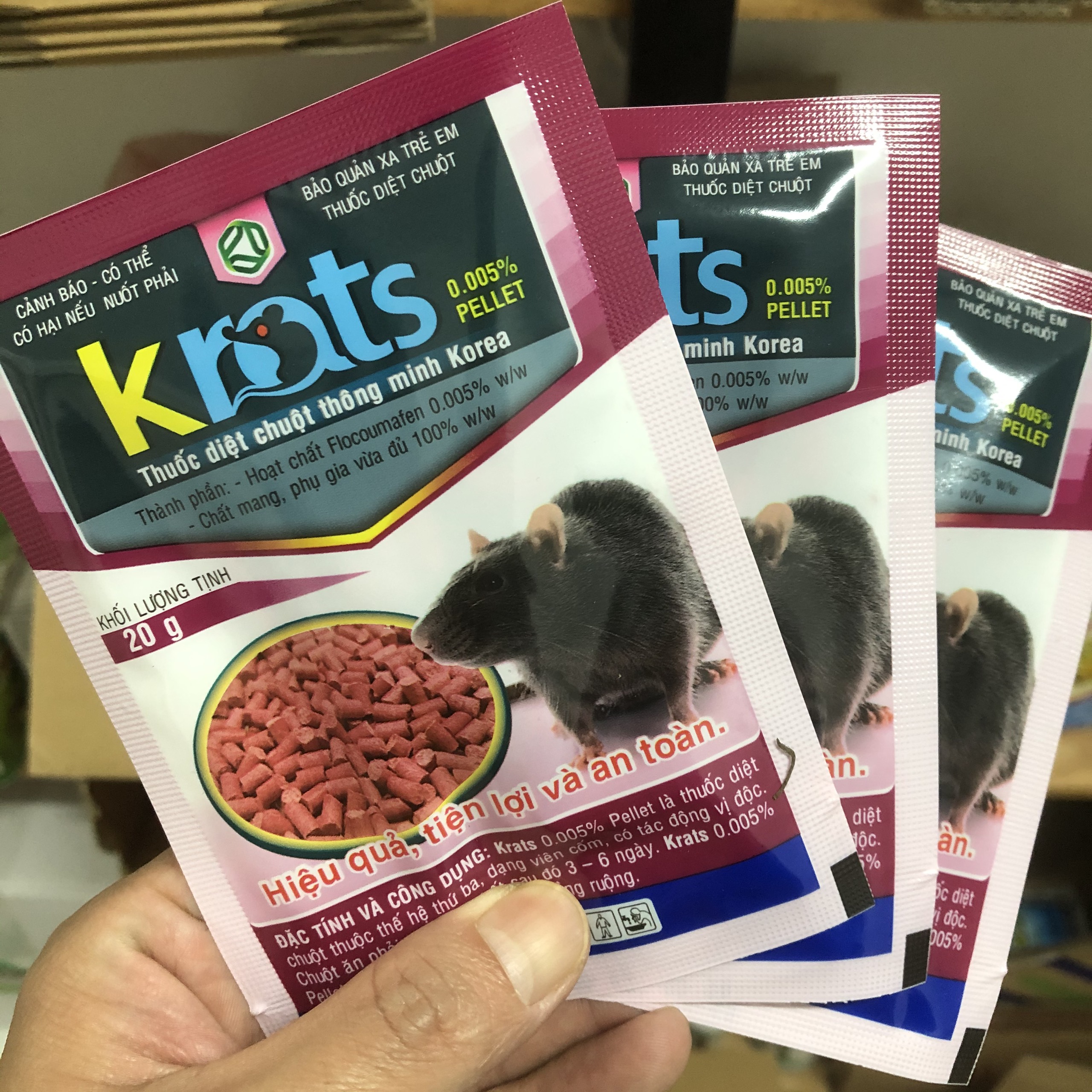 Thuốc diệt chuột thông minh Hàn Quốc Krats dạng viên cốm, gói 20gr; chỉ chuột ăn mới chết sau 2-3 ngày