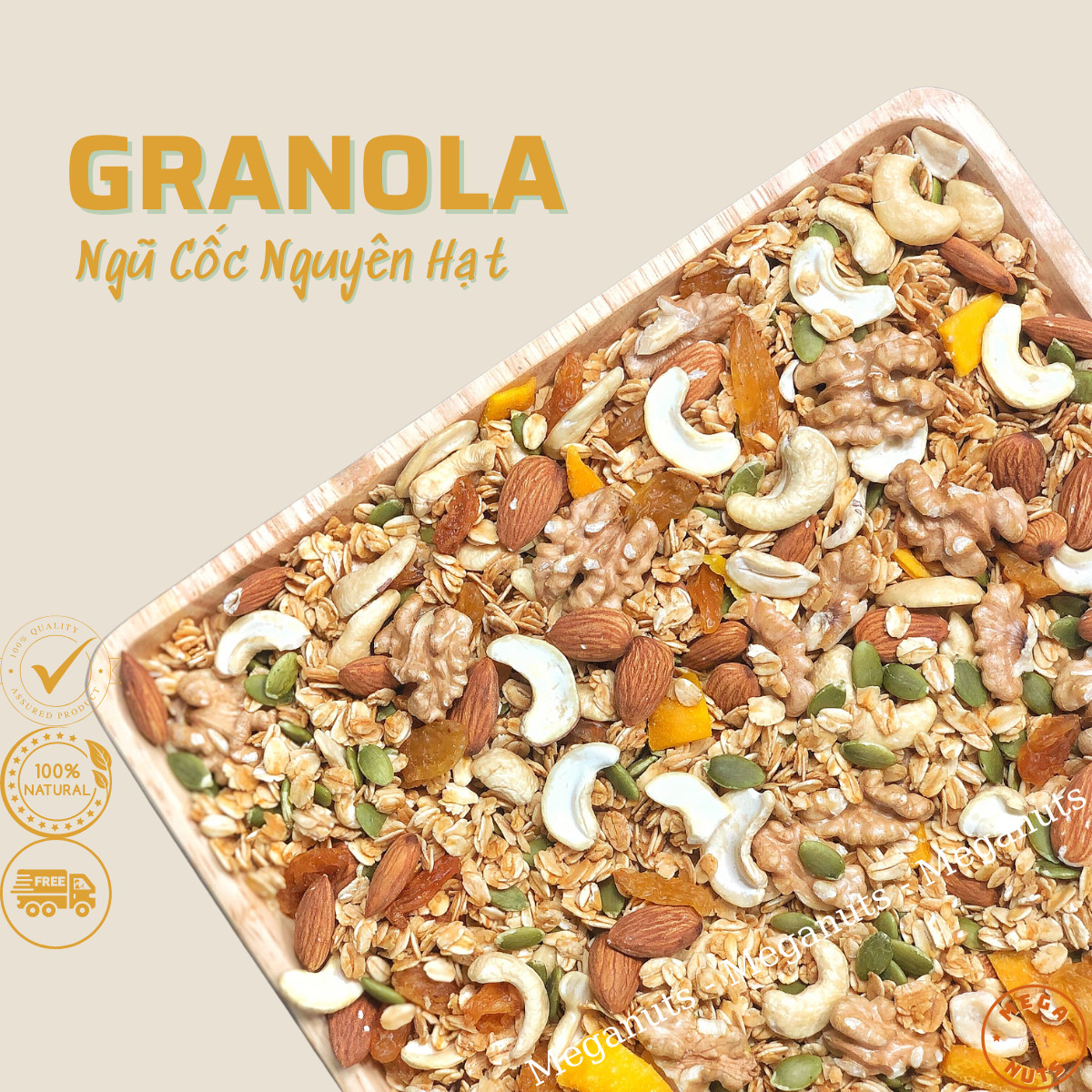 Granola ngũ cốc ăn kiêng mix 7 loại dinh dưỡng không đường tinh luyện - granola 500gr by meganuts