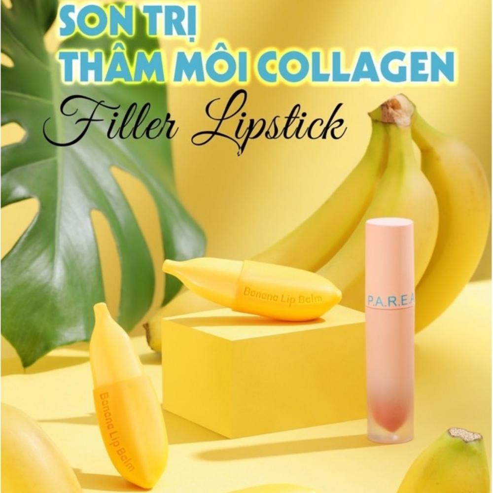 Son khử thâm môi collagen filler lipstick màu đỏ cam + tặng kèm son kem lì cao cấp giúp môi căng mọng, hồng hào