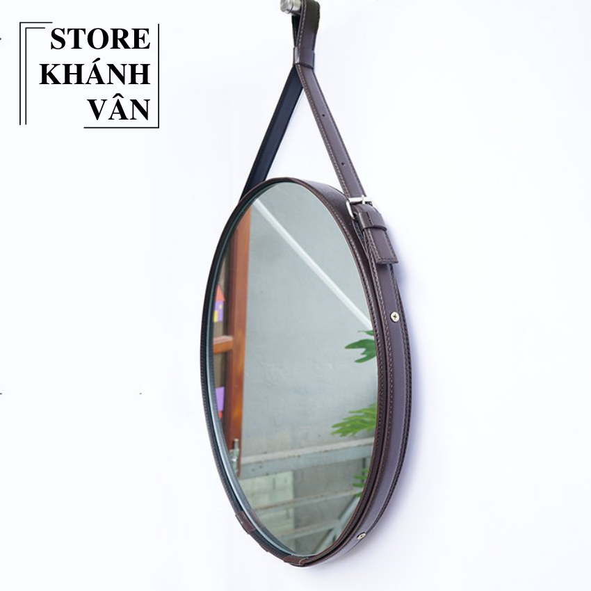 Gương Tròn Treo Tương Dây Da Simili Cao Cấp D50 - Gương tròn cao cấp treo tường D50 - Gương dây da Simili D50 - Gương tròn trang trí treo tường D50 - sản phẩm có kèm vít treo tường - Gương tròn D50 - Khánh Vân Store