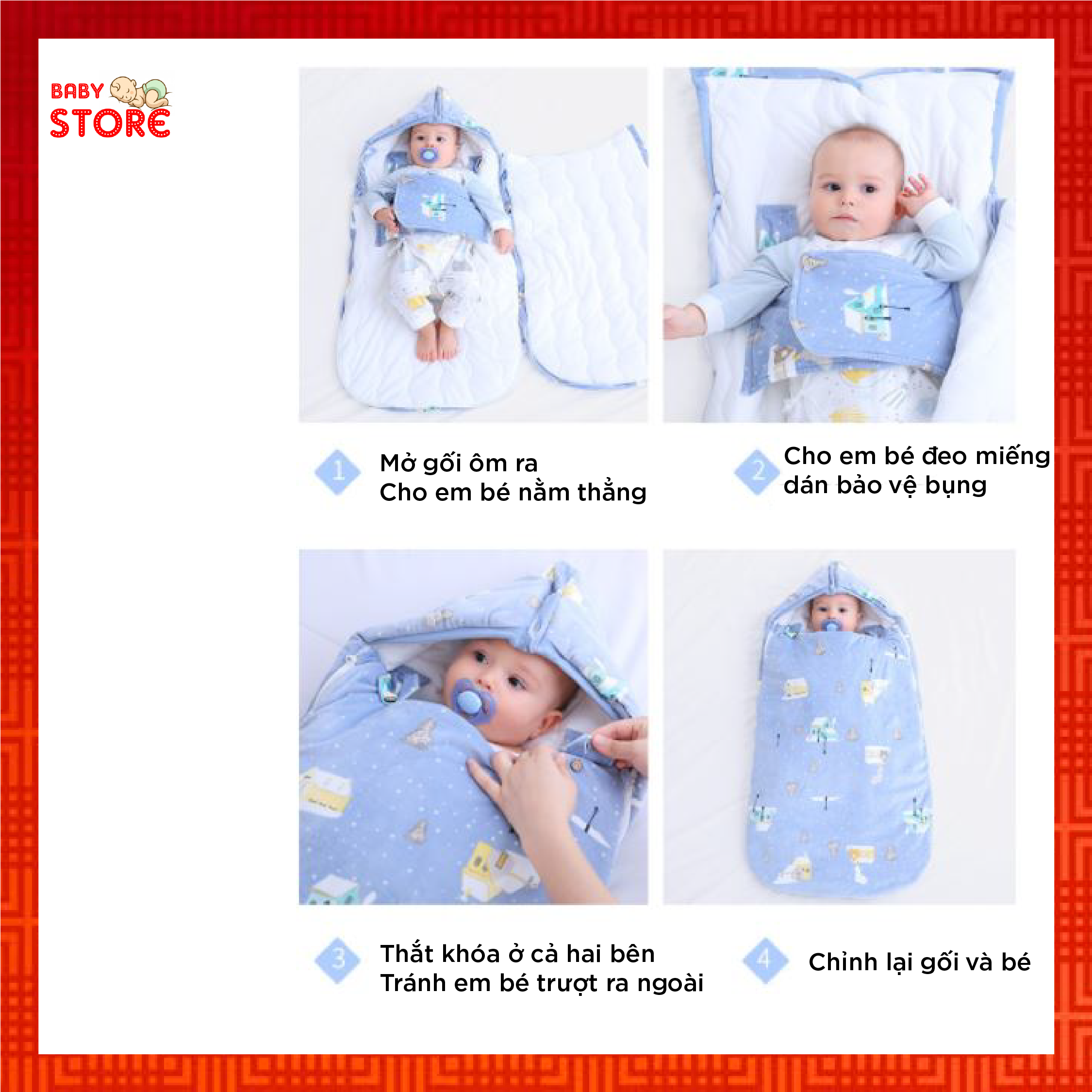 Túi ngủ chống giật mình cho em bé, túi bông dày dặn ủ ấm cho bé, giúp bé ngủ ngon, chống giật mình, giữ ấm cơ thể