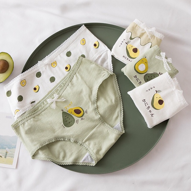 5 Quần lót cotton 100% Quả bơ matcha Phối thắt nơ xuất Nhật