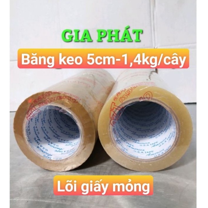 Băng keo trong, vàng đục 5cm -120y lõi giấy mỏng