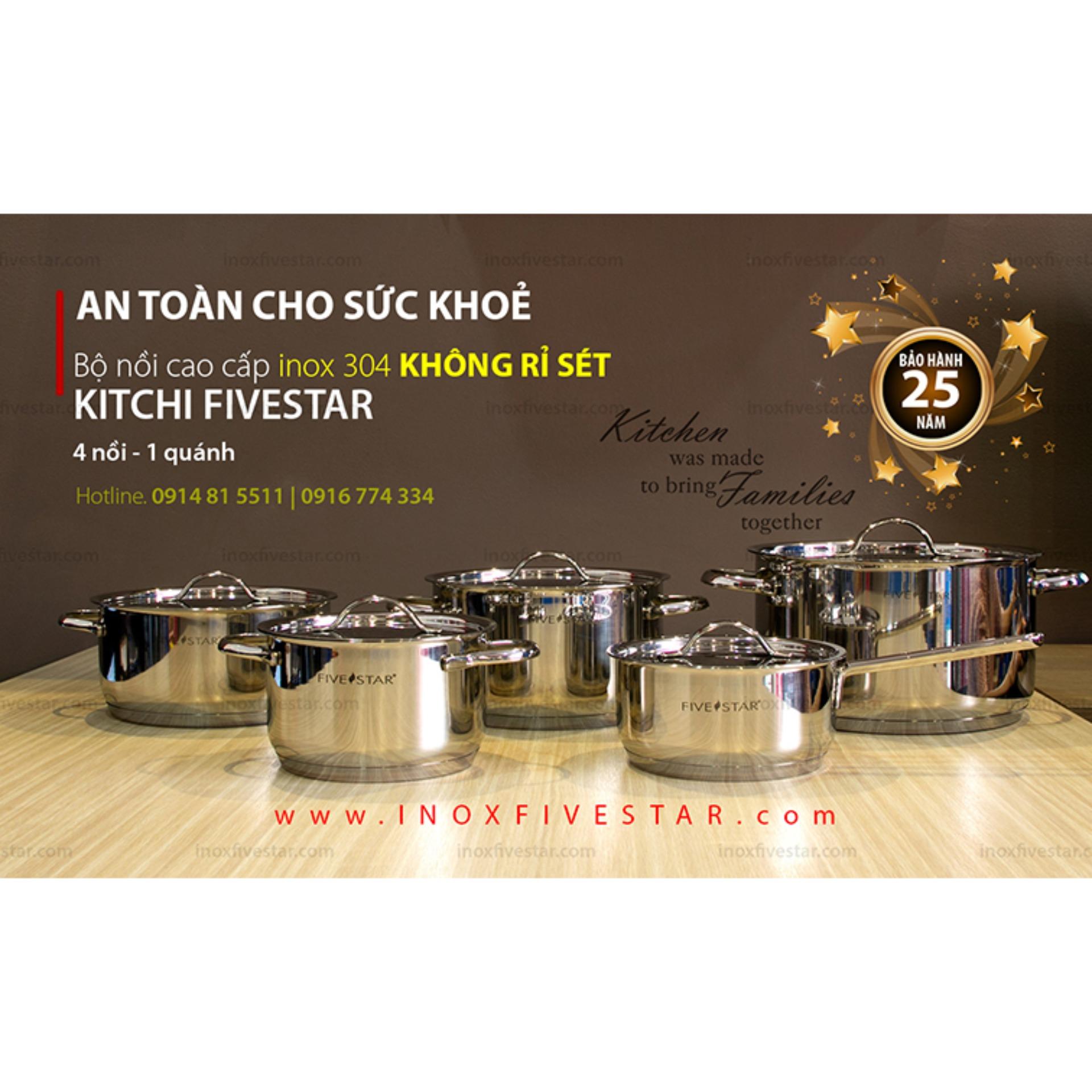 Bộ nồi quánh cao cấp inox 304 quai oval fivestar standard fs10c.xuất khẩu.tặng 2 vá canh inox