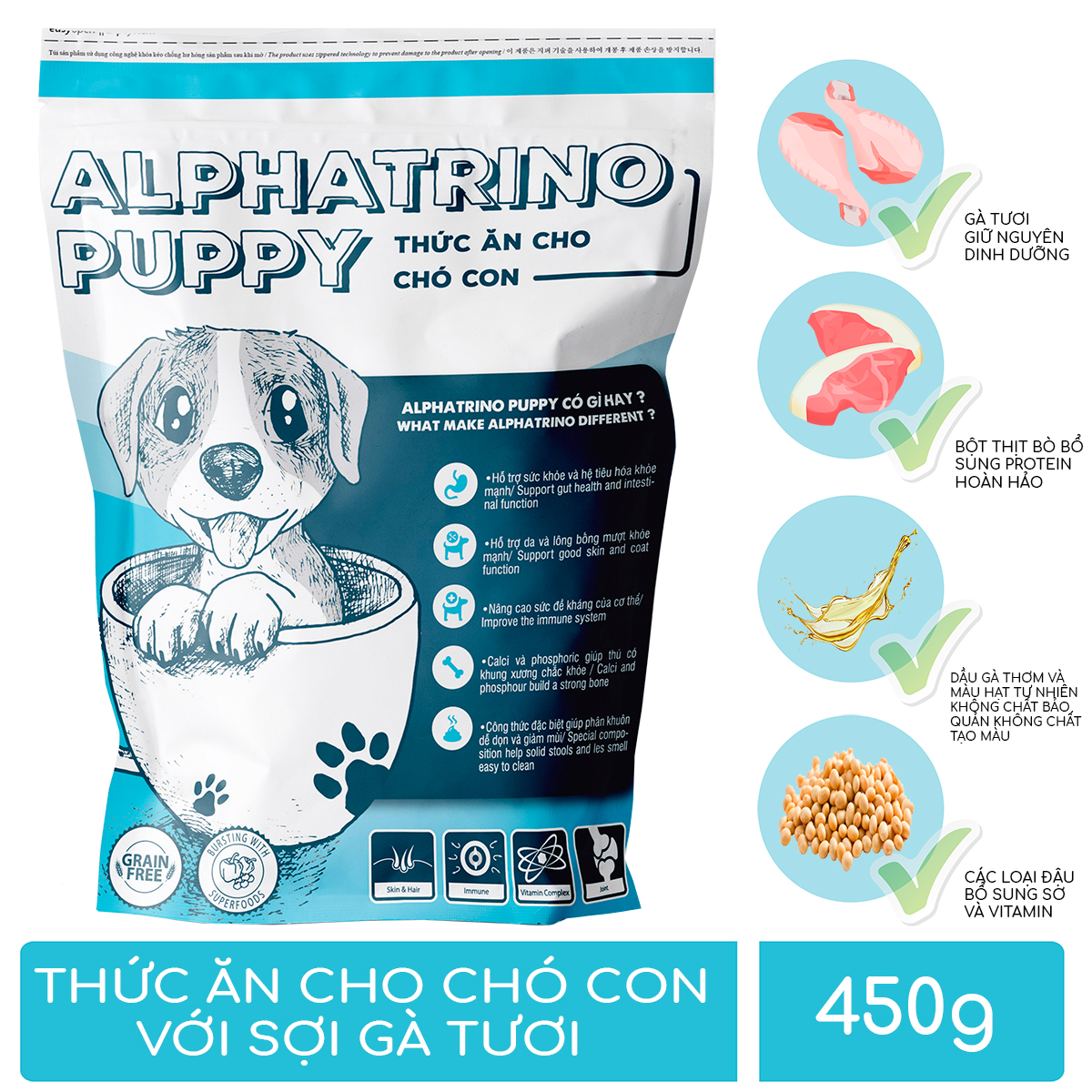 Thức ăn cho chó con Freshtrino Alphatrino Puppy 450g