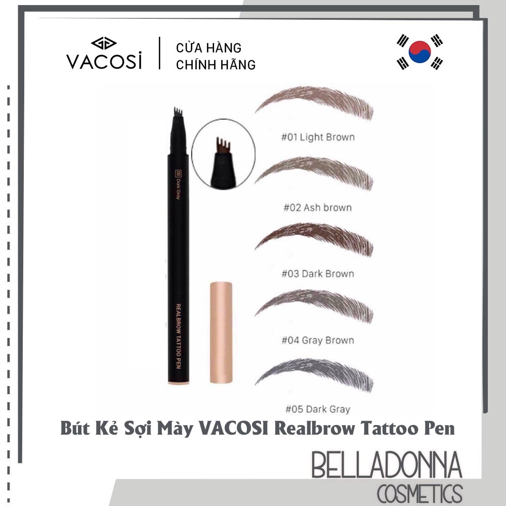 Bút kẻ mày dạng xăm Vacosi Realbrow Tattoo Pen #04 Gray brown