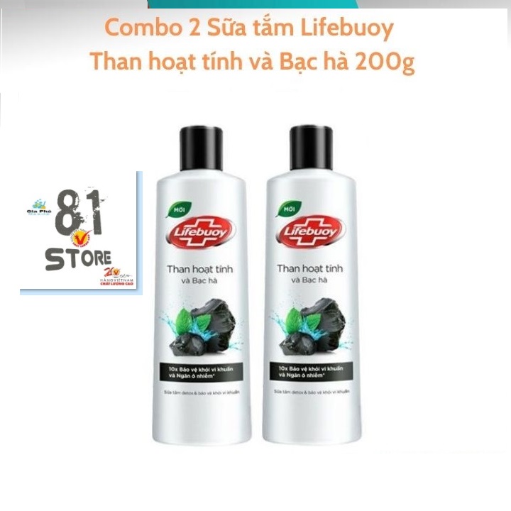 Combo 2 Chai Sữa tắm Lifebuoy, Sữa tăm mụn lưng, Trà Phúc Muối Lộc, Matcha Khổ Qua Than hoạt tính và Bạc hà 200gr [HÀNG KHUYẾN MÃI]