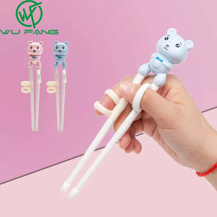 WUFANG Đũa Tập Cho Trẻ Ăn Đồ Dùng Nhà Bếp Bộ Đồ Ăn Hình Gấu Hoạt Hình Đũa Tập Cho Bé Dễ Thương ABS/Silicone Chống Trượt