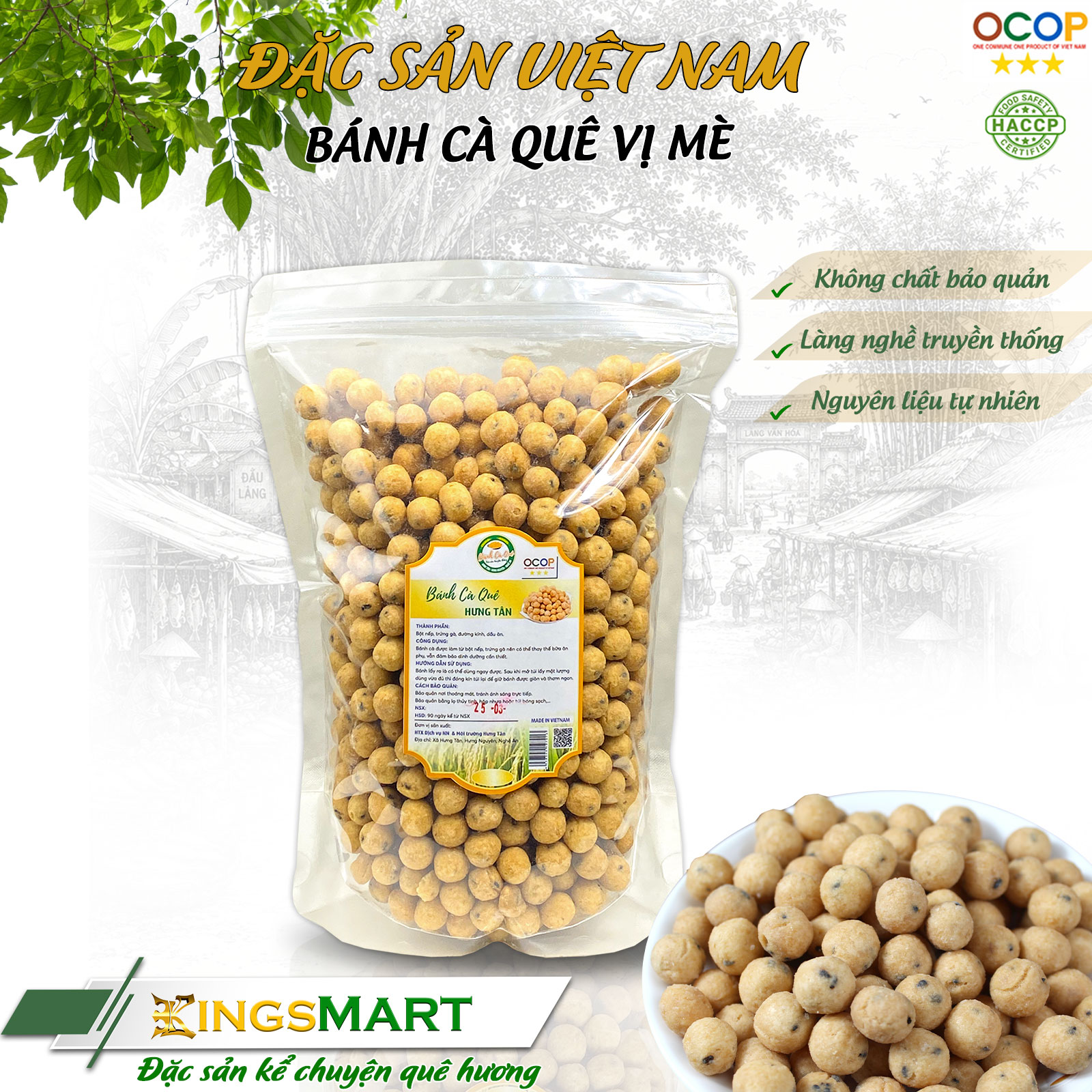 Bánh cà quê vị mè vừng ngọt - Thương hiệu Hưng Tân - Đặc sản Nghệ An - Túi 500g - Kingsmart