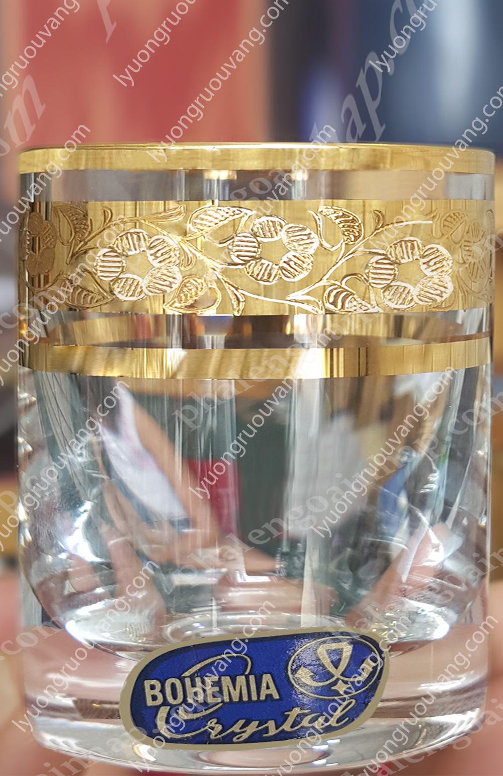 Bộ 6 ly pha lê uống nước, bia, Whisky  mạ vàng 280 ml Tiệp Khắc