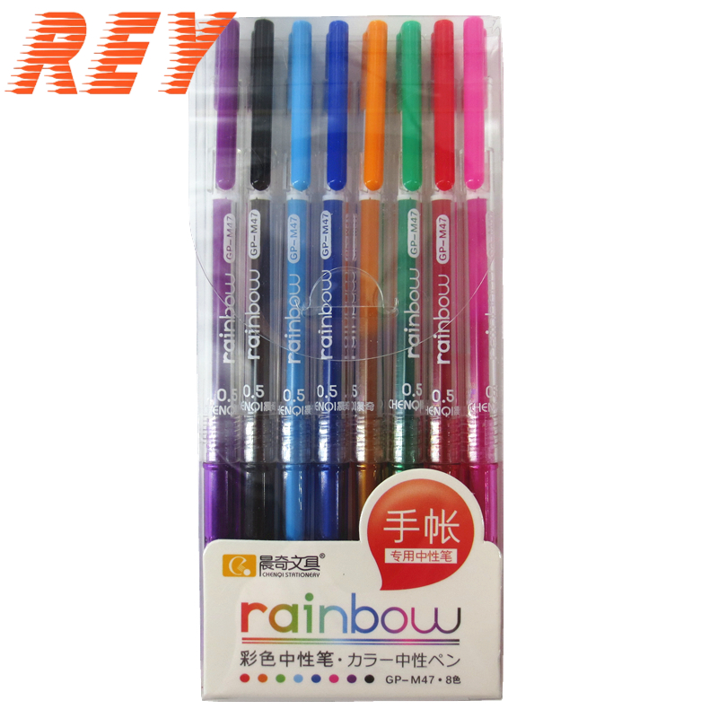 Set 8 cây bút gel bi RAINBOW Chenqi  GP-M47 nhiều màu tươi sáng ngòi 0.5mm