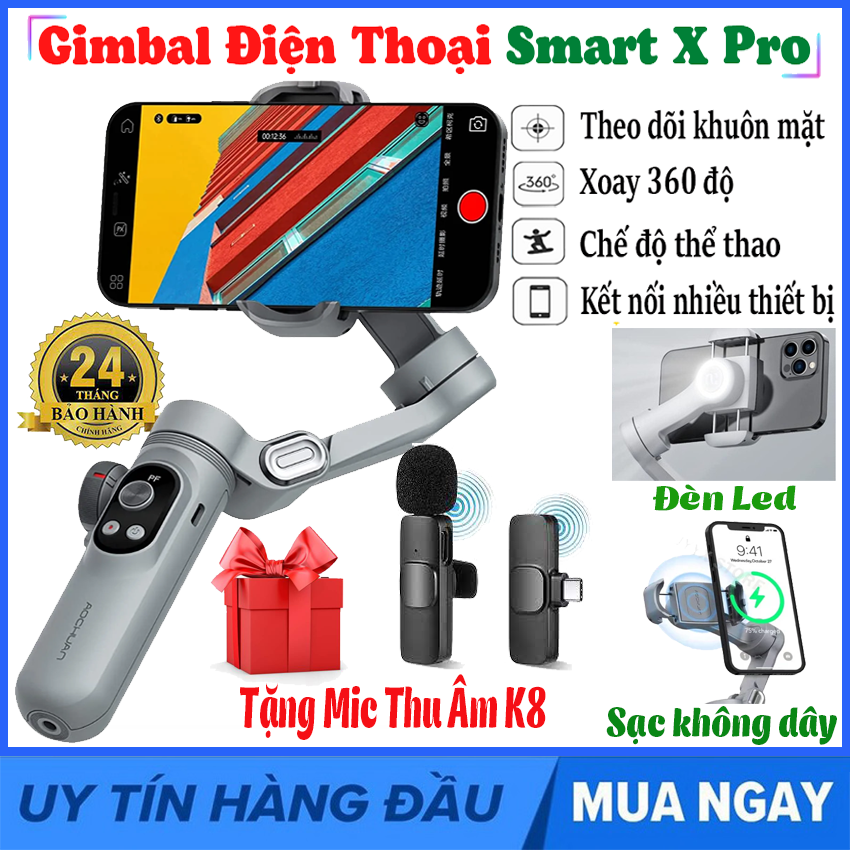 [Tặng Mic Thu Âm Livestream] Gimbal chống rung cho điện thoại Smart X Pro, Gậy chụp ảnh 3 chân, Ghimbal điện thoại, Gymbal chống rung, Chuyển cảnh mượt mà, xoay 360 độ, pin trâu 3200mAh, có đèn Led