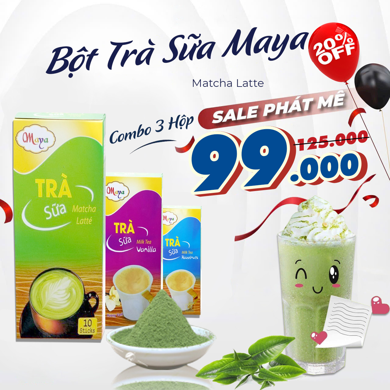 COMBO: TRÀ SỮA MATCHA LATTE - VANILLA - HAZELNUT