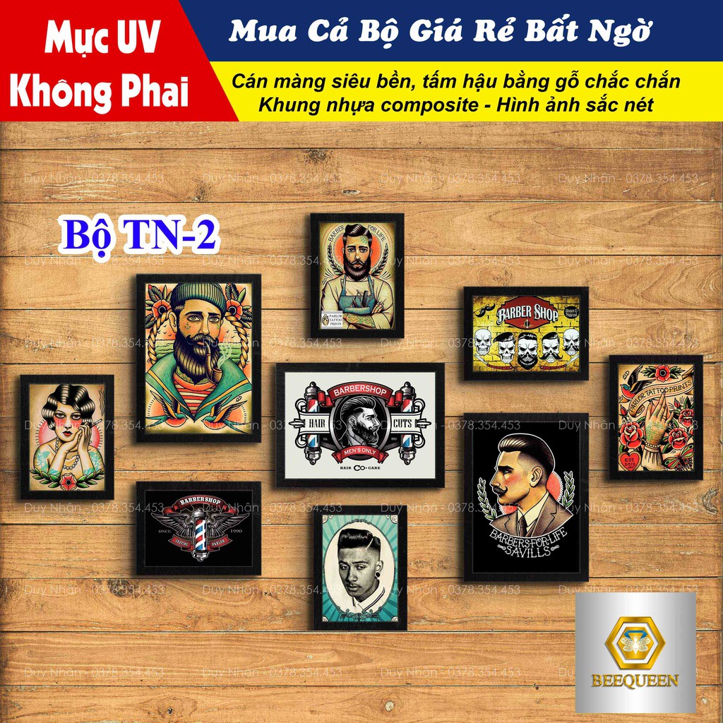 Bộ 9 tranh khung trang trí barbershop - tóc nam