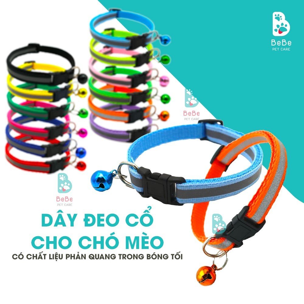 Vòng cổ phản quang nhiều màu sắc kèm chuông cho thú cưng