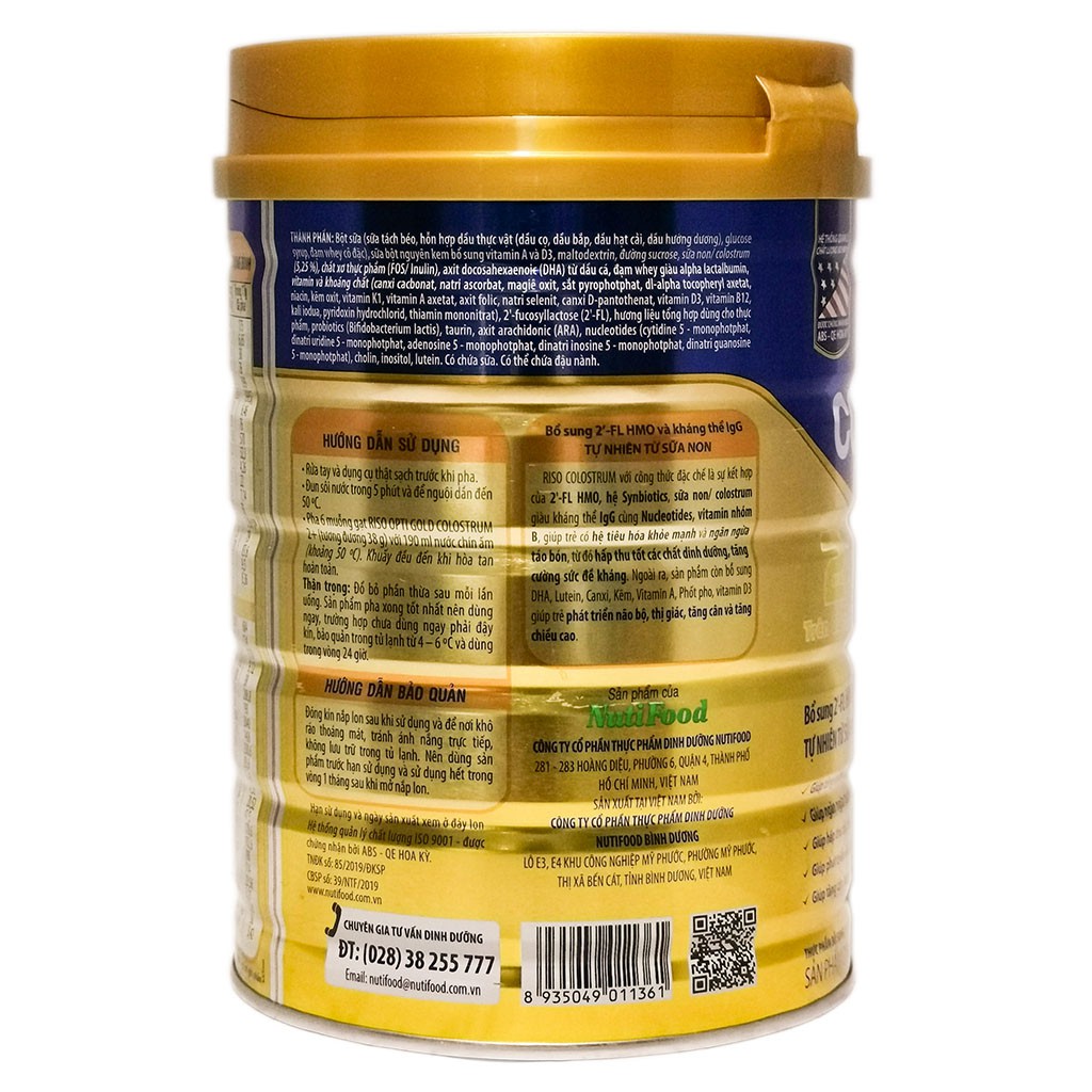 Sữa Bột Riso Opti Gold Colostrum 2+ Cho Trẻ Trên 2 Tuổi - Hộp 800g