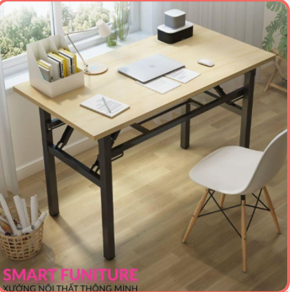 Bàn học, làm việc chân gấp PUCA chính hãng, chất liệu gỗ cao cấp, chân gập tiện lợi 120cm cao 75cm