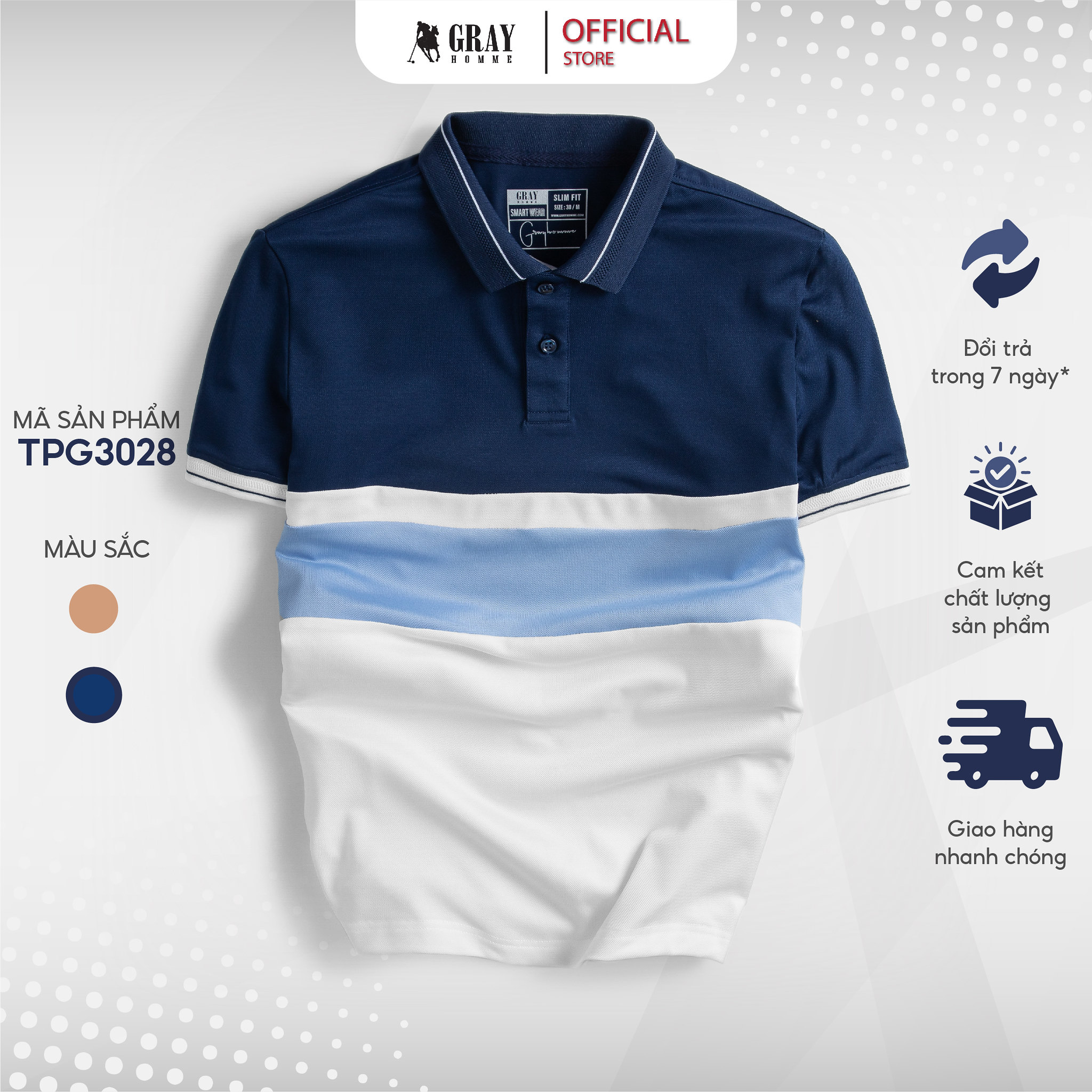 Áo Polo Nam Phối Viền Cổ Kẻ Ngang Thân GRAYHOMME Phối Sọc Ngang Thân Kẻ Phối Màu Trẻ Trung, Lịch Sự (TPG3028)