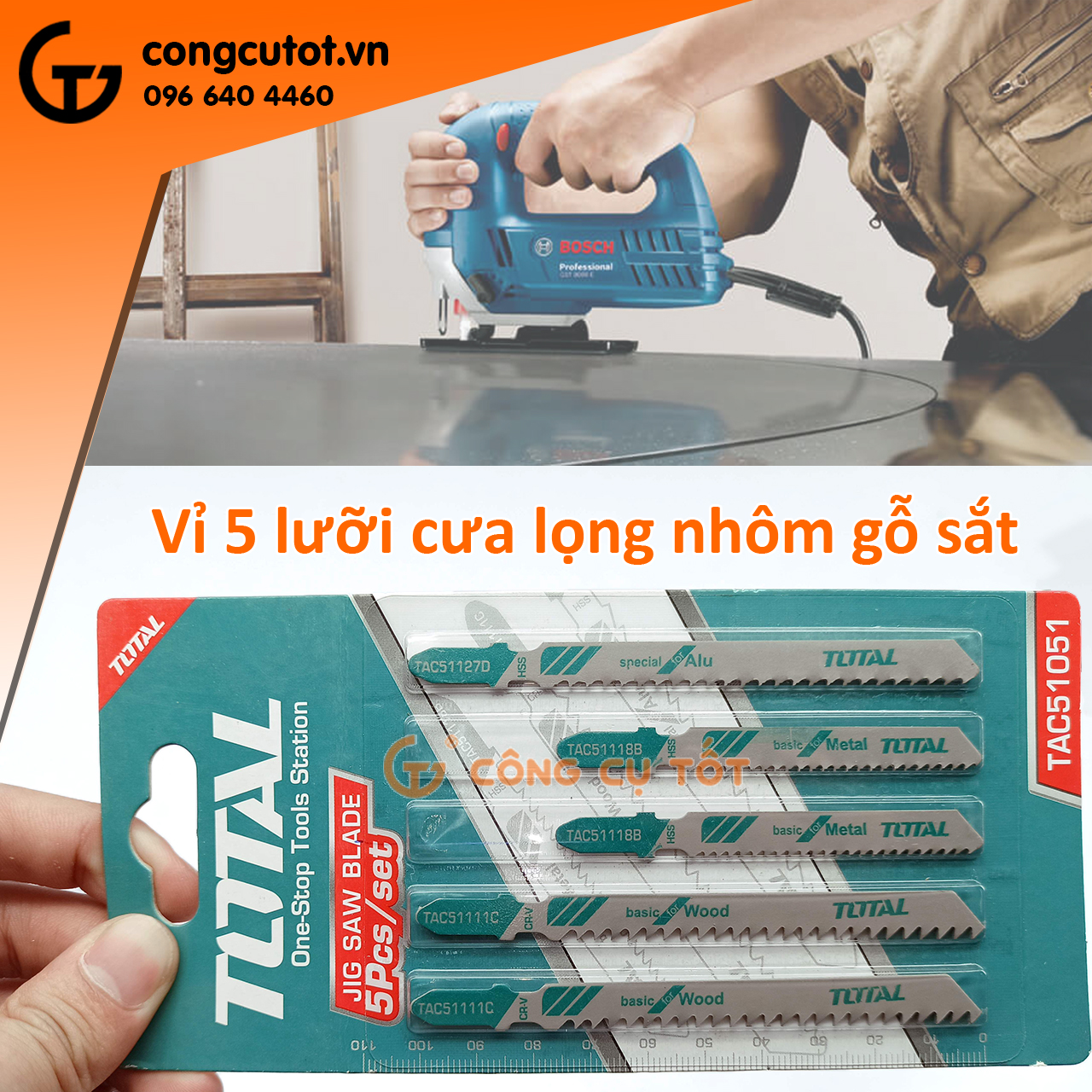 Bộ 5 lưỡi cưa lọng cưa gỗ, nhôm, sắt Total TAC51051