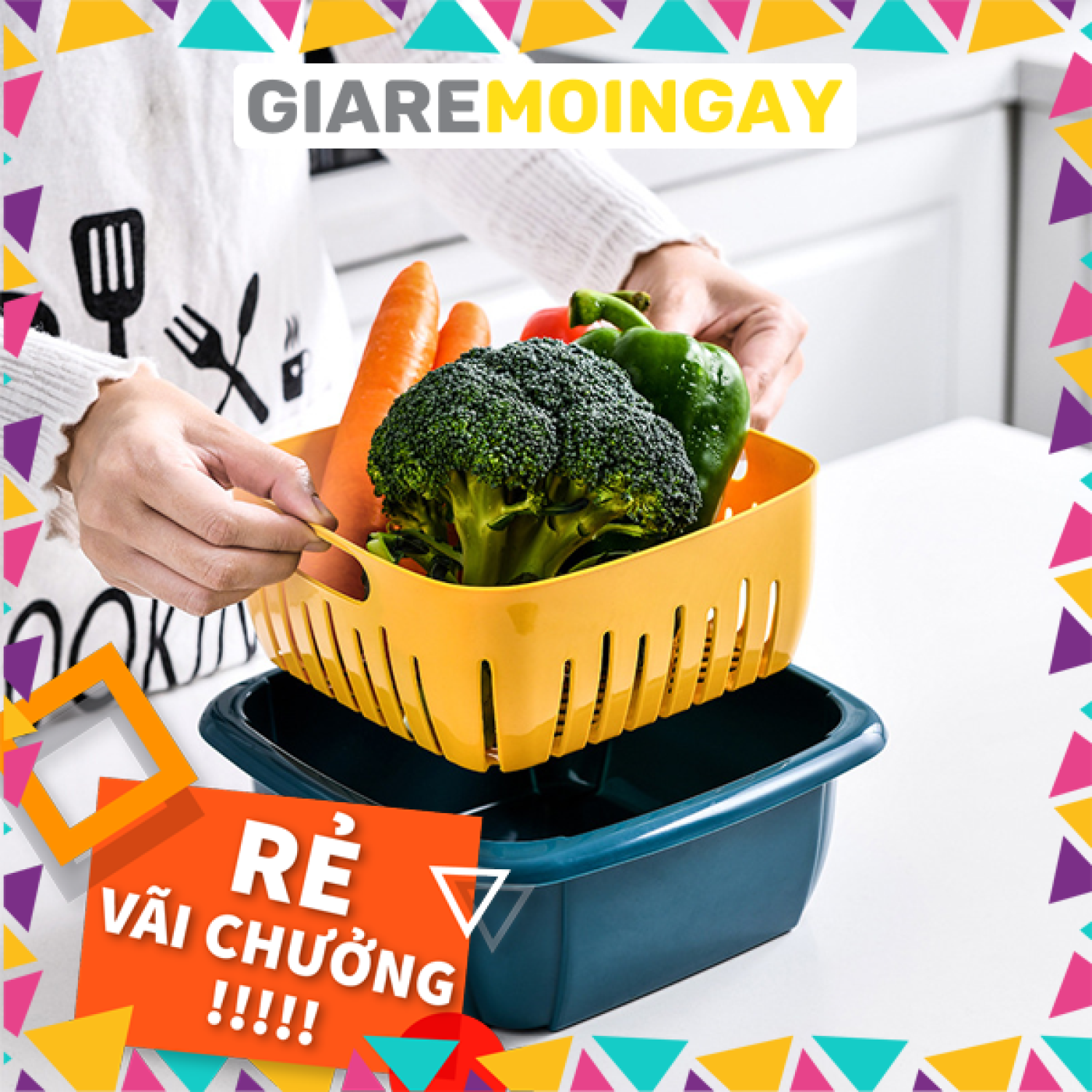 Rổ hai lớp đa năng Rổ thoát nước hai lớp đa chức năng Giaremoingay6868