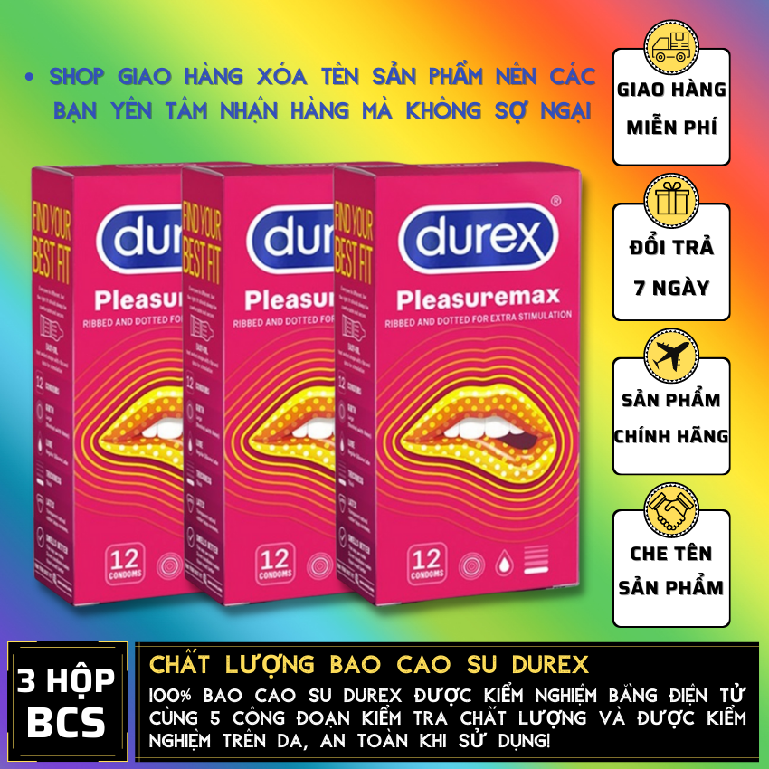 FREESHIP Bao cao su nam Durex Pleasuremax gân gai 12s [Che tên sản phẩm]