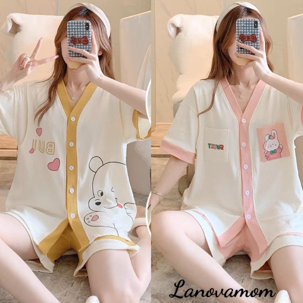 Bộ đồ bầu cộc tay chất gân tăm đẹp cho mẹ bầu mặc nhà và sau sinh thời trang mùa hè BL872