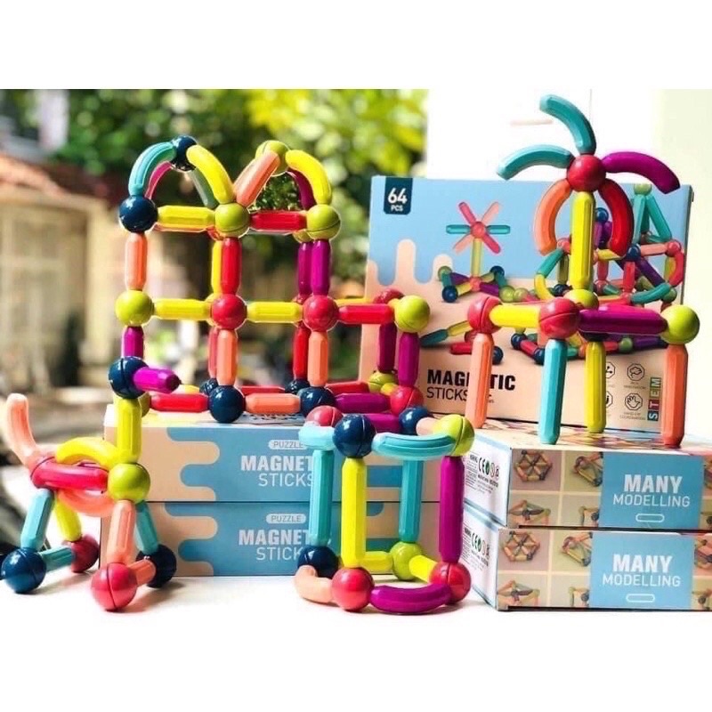 Đồ chơi xếp hình nam châm thông minh cao cấp hình dạng que tròn Magnetic Sticks
