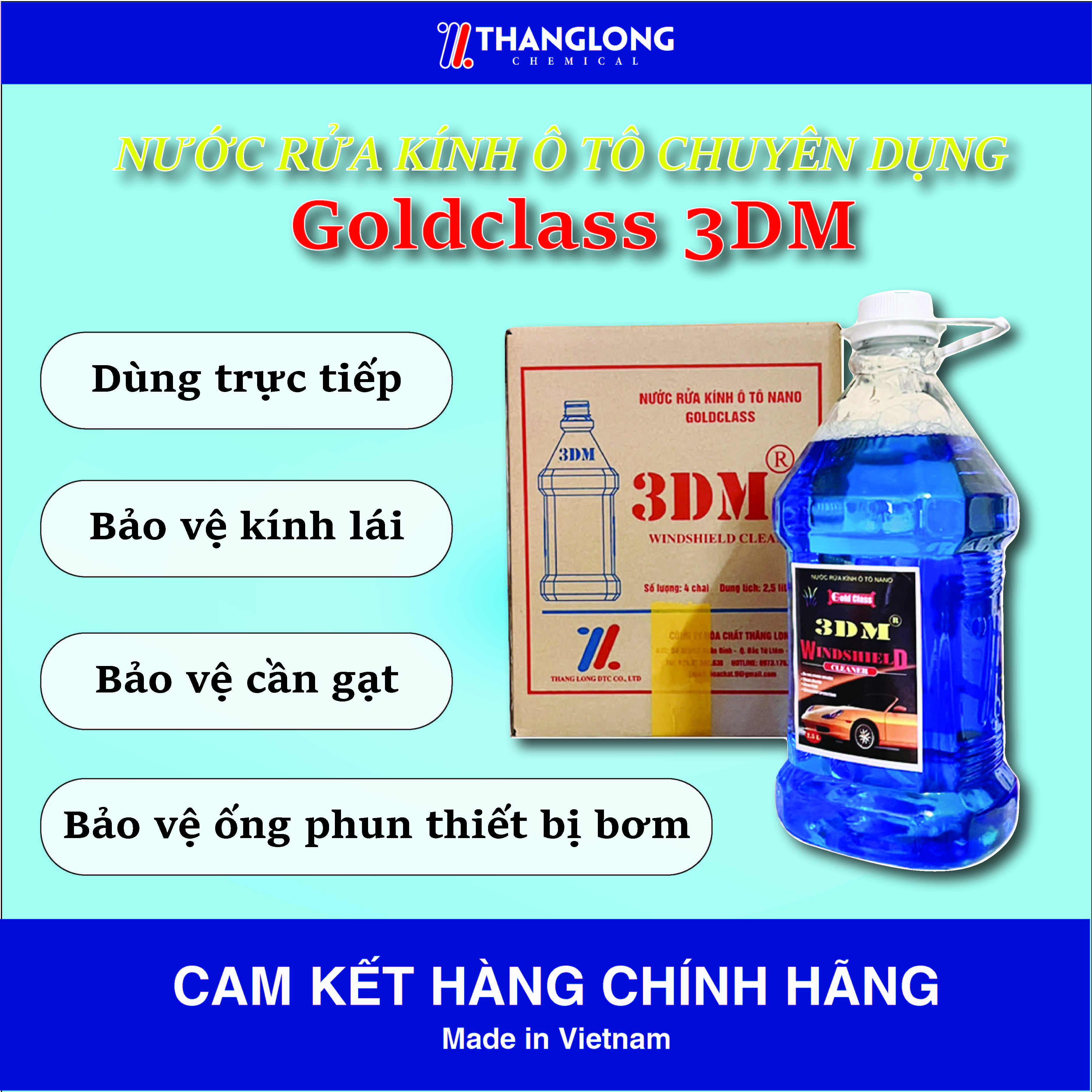 Nước rửa kính ô tô chuyên dụng 1 thùng 4 chai (CHAI 2,5l) GOLDCLASS 3DM