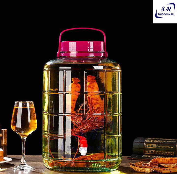 Bình ngâm 10 lít quai xách nắp tím CÓ VAN ĐỎ, bình ngâm rượu 10 lít có vòi, ngâm trái cây lên men, ngâm rượu nho, rượu dâu