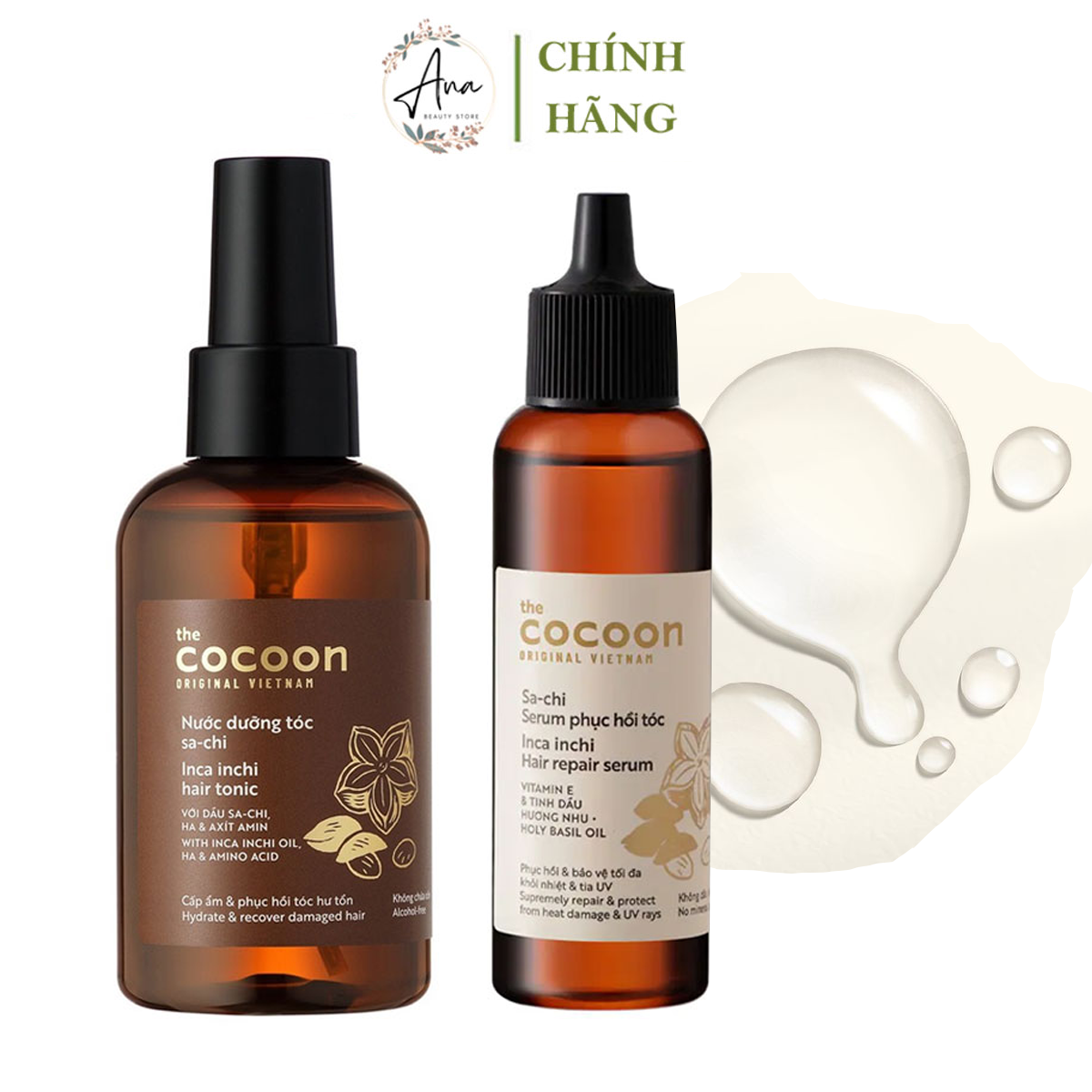 Nước dưỡng tóc sachi 140ml Và serum Sa-chi 70mlCocoon giúp cấp ẩm và phục hồi hư tổn