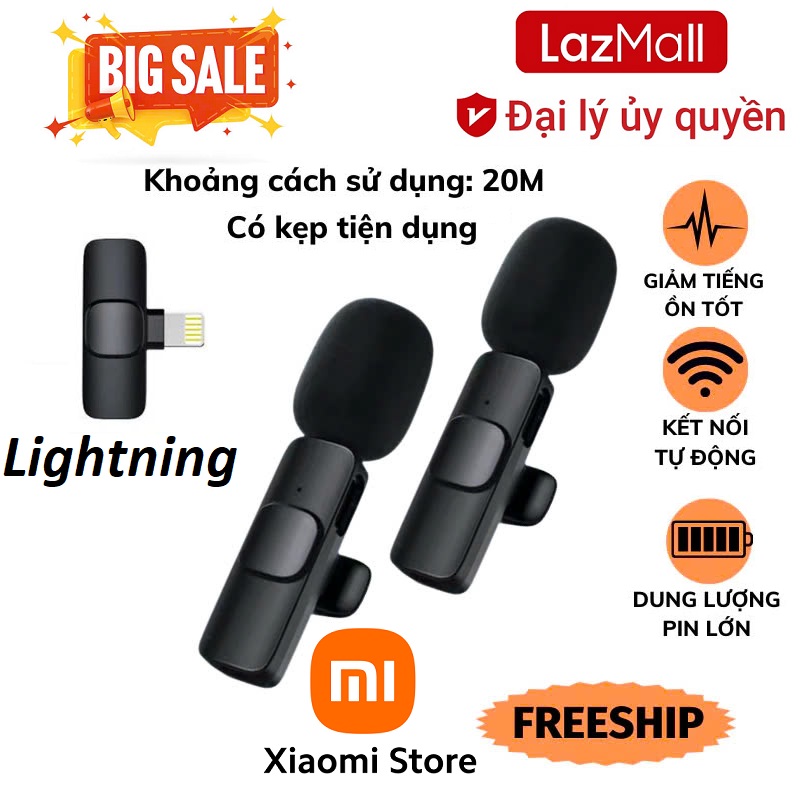 ● VietNam Grand LazMall Sale Micro Thu Âm Xiaomi 2 Micro Lightning Chính Hãng Micro Thu Âm Không Dây Giảm Tiếng Ồn, Lọc Tạp Âm - Mic Livestream Cài Áo - Sử Dụng Cho Quay Video
