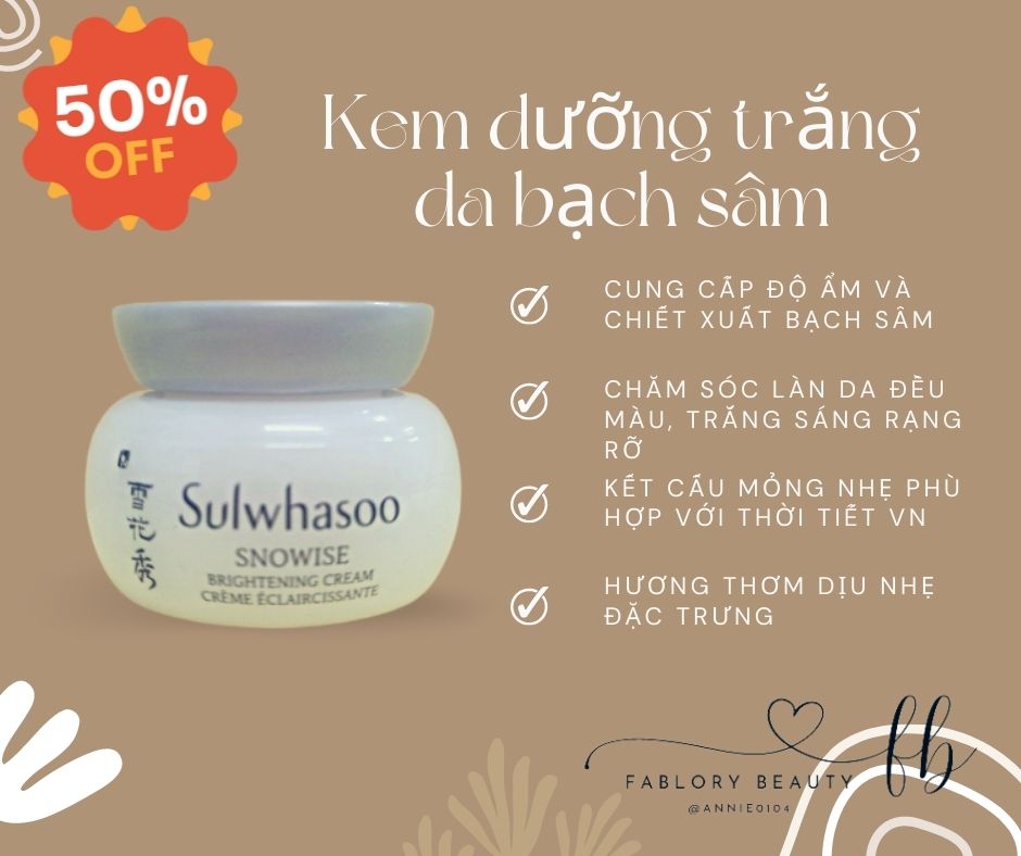 [Date 2024] Kem dưỡng trắng da bạch sâm Sulwhasoo - Snowise Brightening Cream 5ml