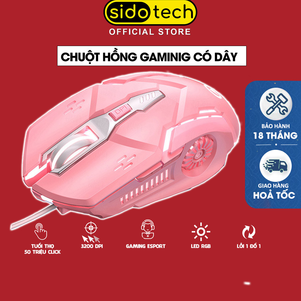 Chuột Màu Hồng Game Thủ Máy Tính SIDOTECH G5S Chuyên Gaming Đèn Led Rgb / 6 Nút Bấm / DPI 3200 / Tuổi Thọ Click CaoThiết Kế Công Thái Học Tiện Dụng Khi Chơi Game Lướt Web Làm Việc Văn Phòng Tương Thích Máy Tính Laptop - Hàng Chính Hãng