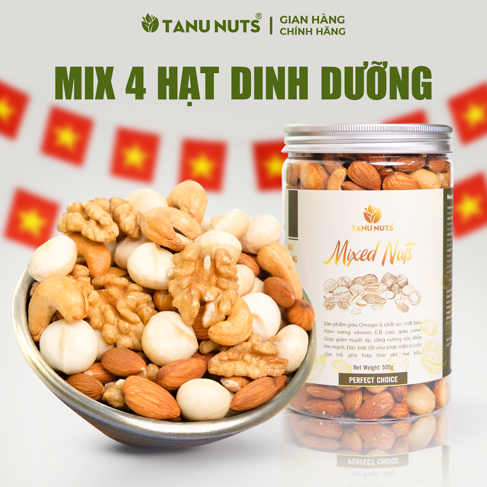  Hạt dinh dưỡng mix 4 loại hạt TANU NUTS hũ 350gr 500g granola siêu hạt mix các loại hạt ngũ cốc giảm cân ăn kiêng 