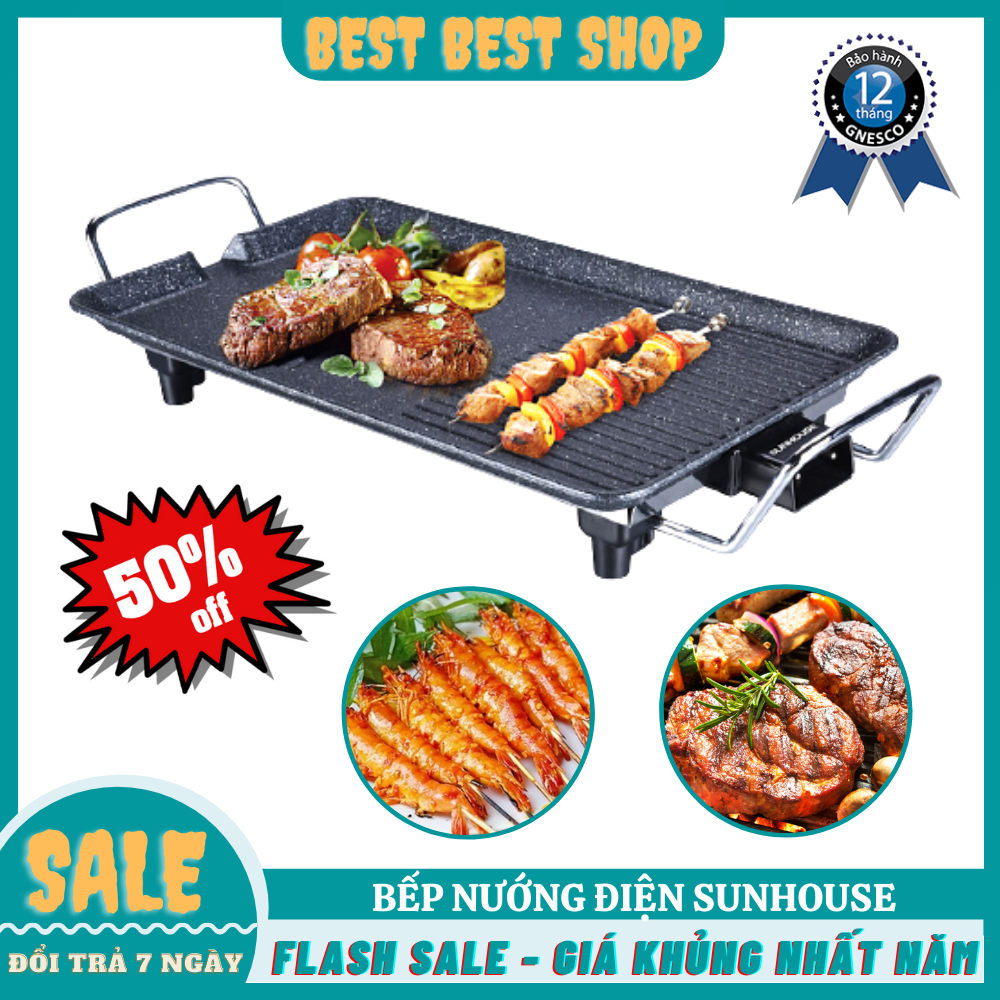 Bếp Nướng Điện Sunhouse SHD-4607 - Bếp Nướng Không Khói,Vỉ Nướng Điện,Bếp Nướng Gia Đình Cao Cấp - BẢO HÀNH 12 THÁNG