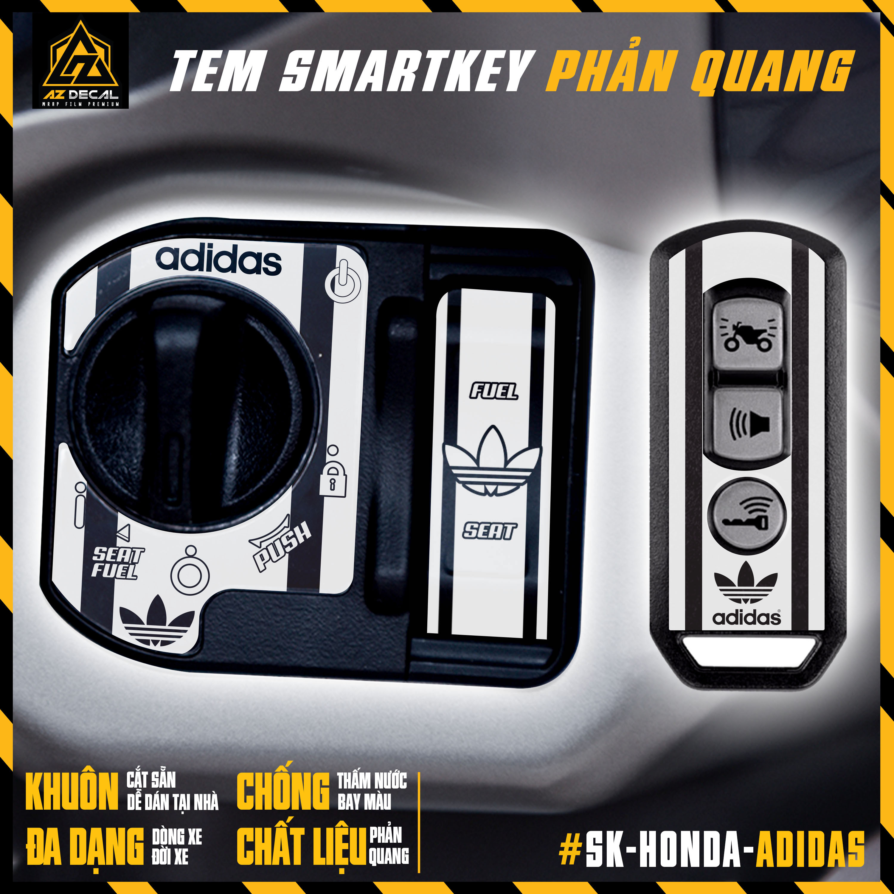 Tem Adidas Dán Ổ Khoá Và Chìa Khoá Thông Minh Smartkey Honda SH, SH Mode, Vision, Vario, Winner, Win