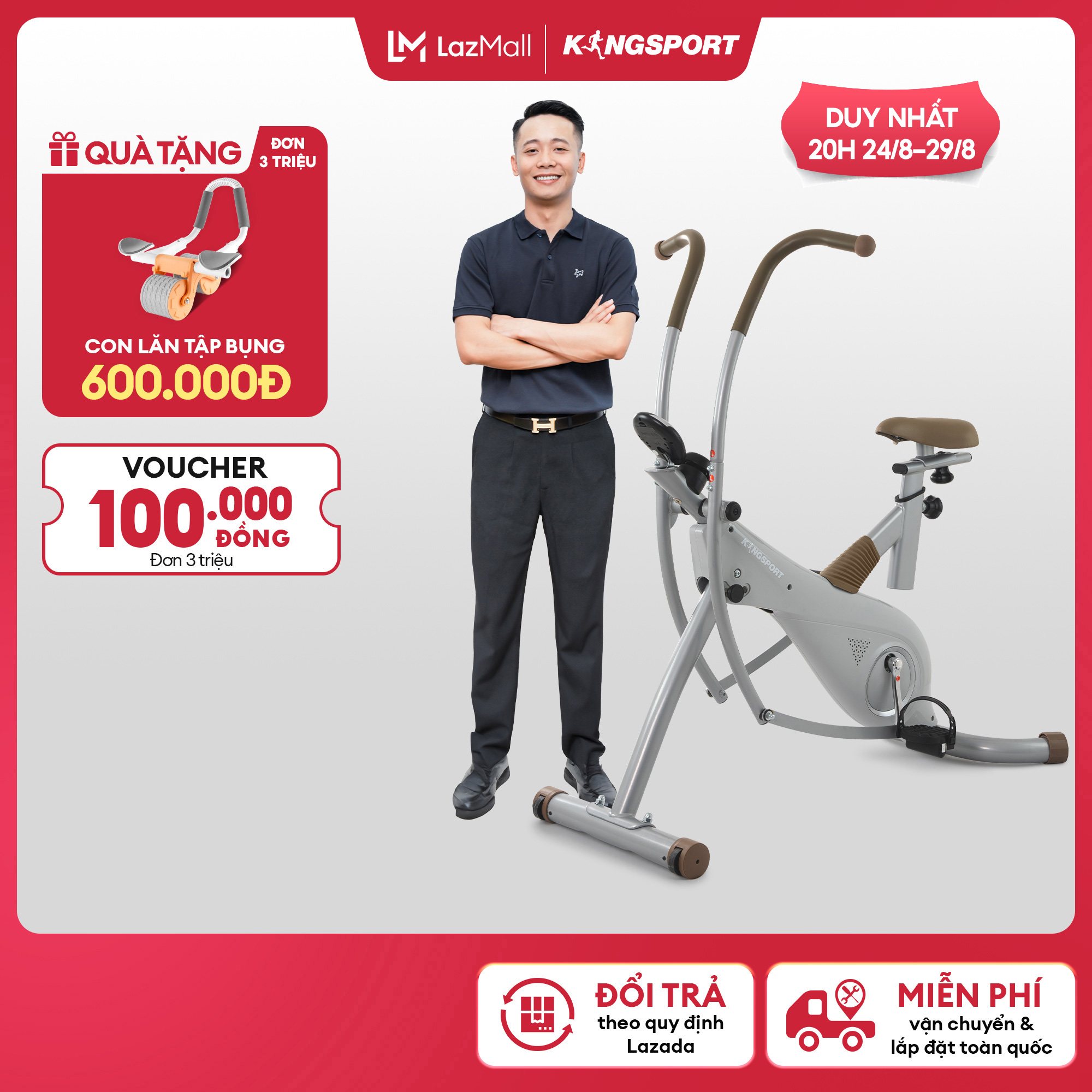 [Chỉ 25-29.8 | Tặng Gập bụng 600K] Xe đạp tập KINGSPORT BK-105 tập luyện toàn thân, kháng lực đa cấp độ, tích hợp đồng hồ đo lường chỉ số