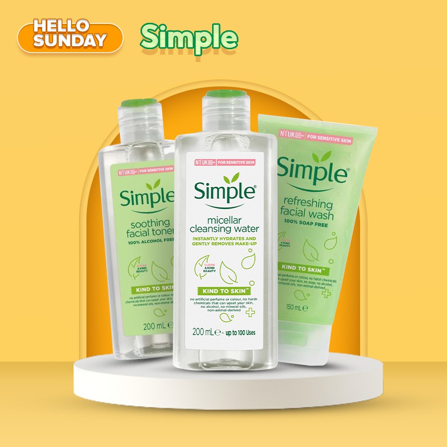 [ Hàng chính hãng] Combo làm sạch Simple (Tẩy trang + Sữa rửa mặt + Nước hoa hồng)