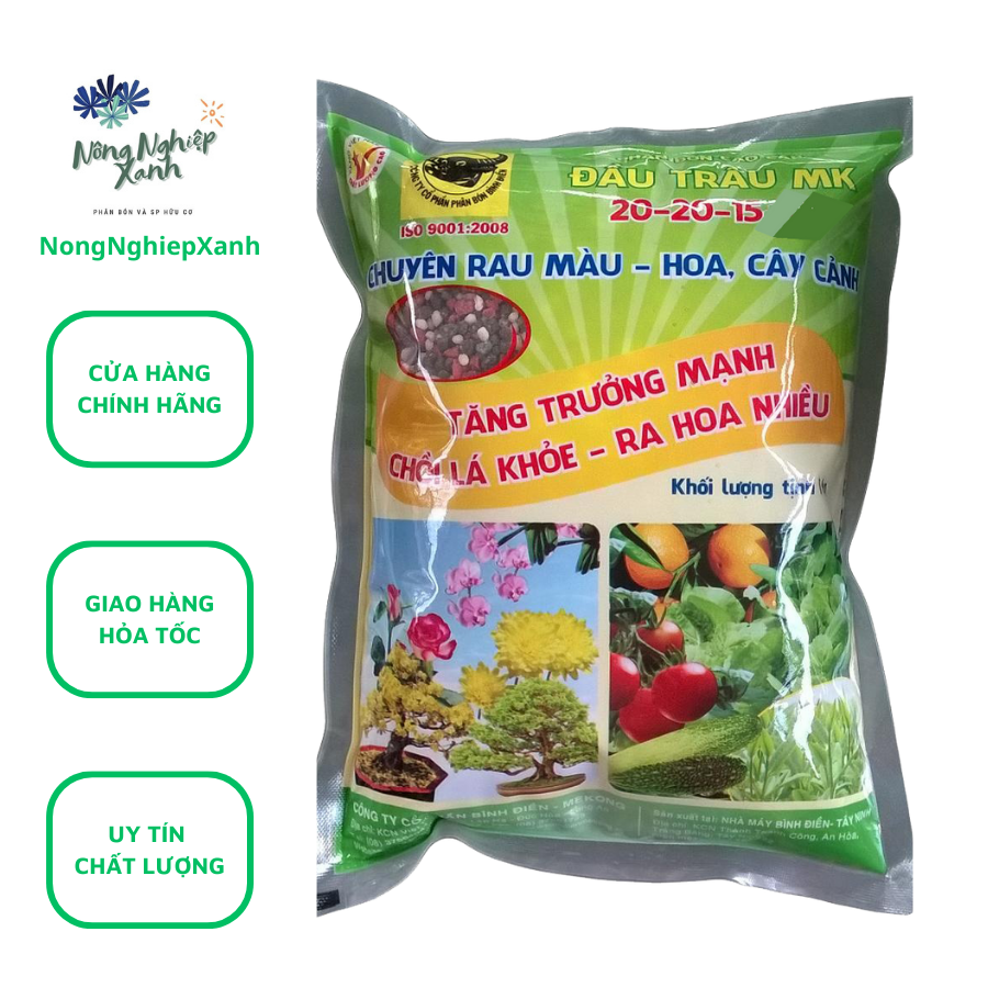 Phân Bón Đầu Trâu 3 Màu BĐ - MK NPK 20-20-15 Gói 1kg Chuyên Rau màu hoa cây kiểng