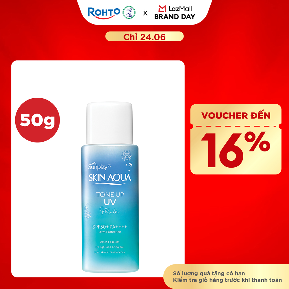 Kem chống nắng nâng tông Skin Aqua Tone up Blue cho da vàng có khuyết điểm đỏ, dạng sữa Sunplay Skin Aqua Tone Up UV Milk Blue SPF 50+ PA++++ 50g