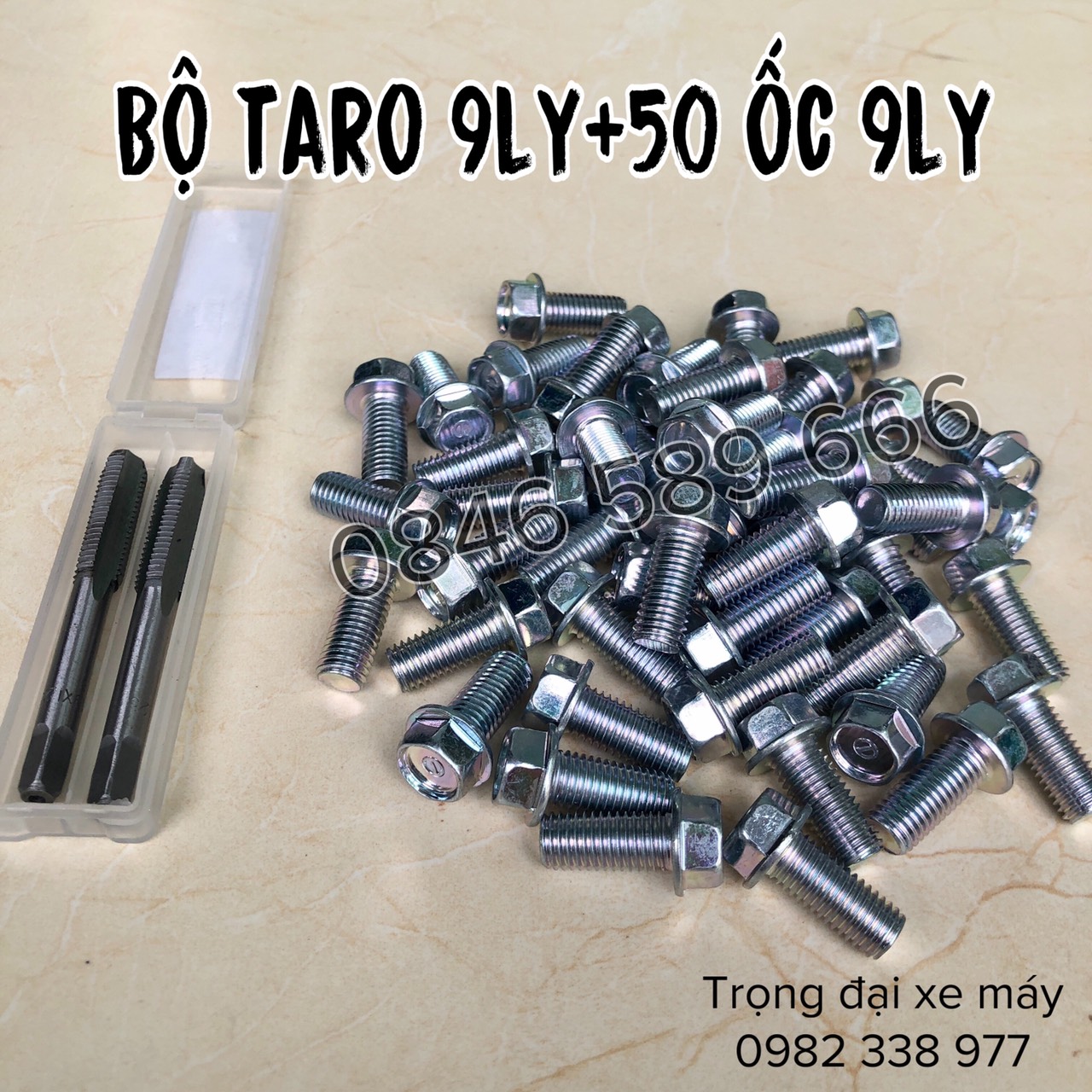 Combo 50 ốc 9ly + bộ taro 9ly sử lý chờn ren gác chân xe máy
