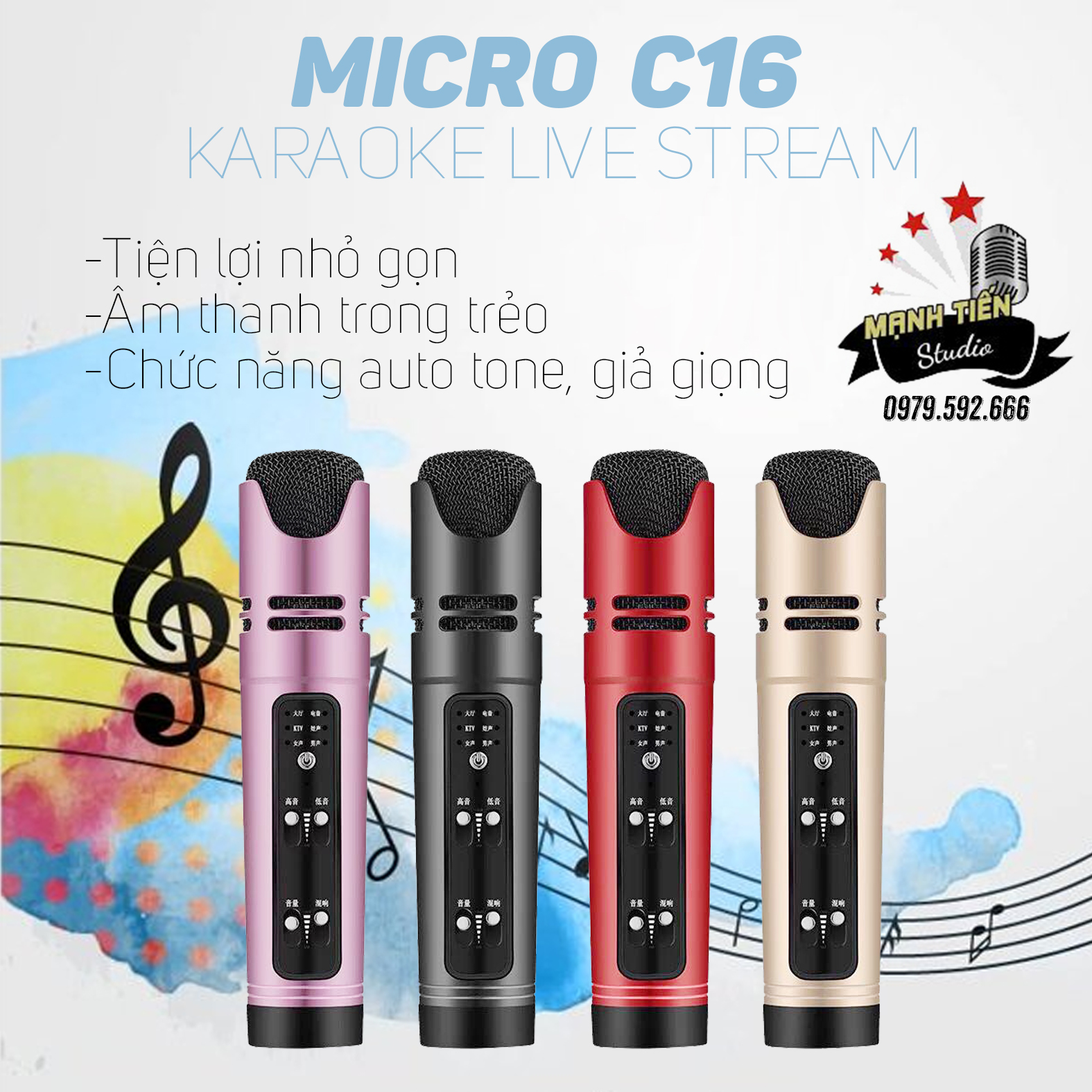 Micro C16 Mic C16 Livestream Hát Karaoke 6 Chế Độ Âm Thanh Giả Giọng Bản