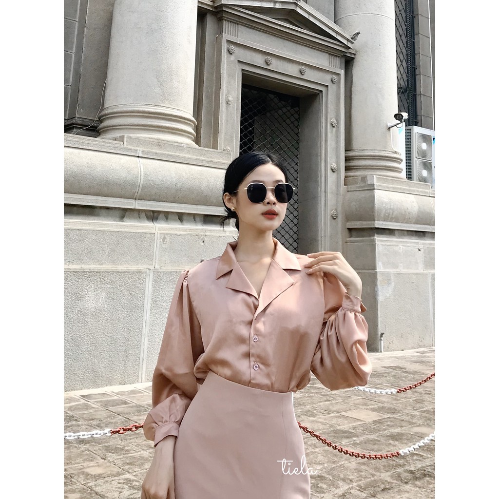 Tiela áo sơ mi lụa cổ vest - ceci shirt