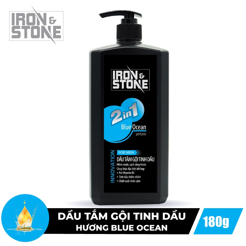 Dầu tắm gội tinh dầu IRON & STONE innovation hương Blue Ocean 180g Z0502 - Dành cho nam