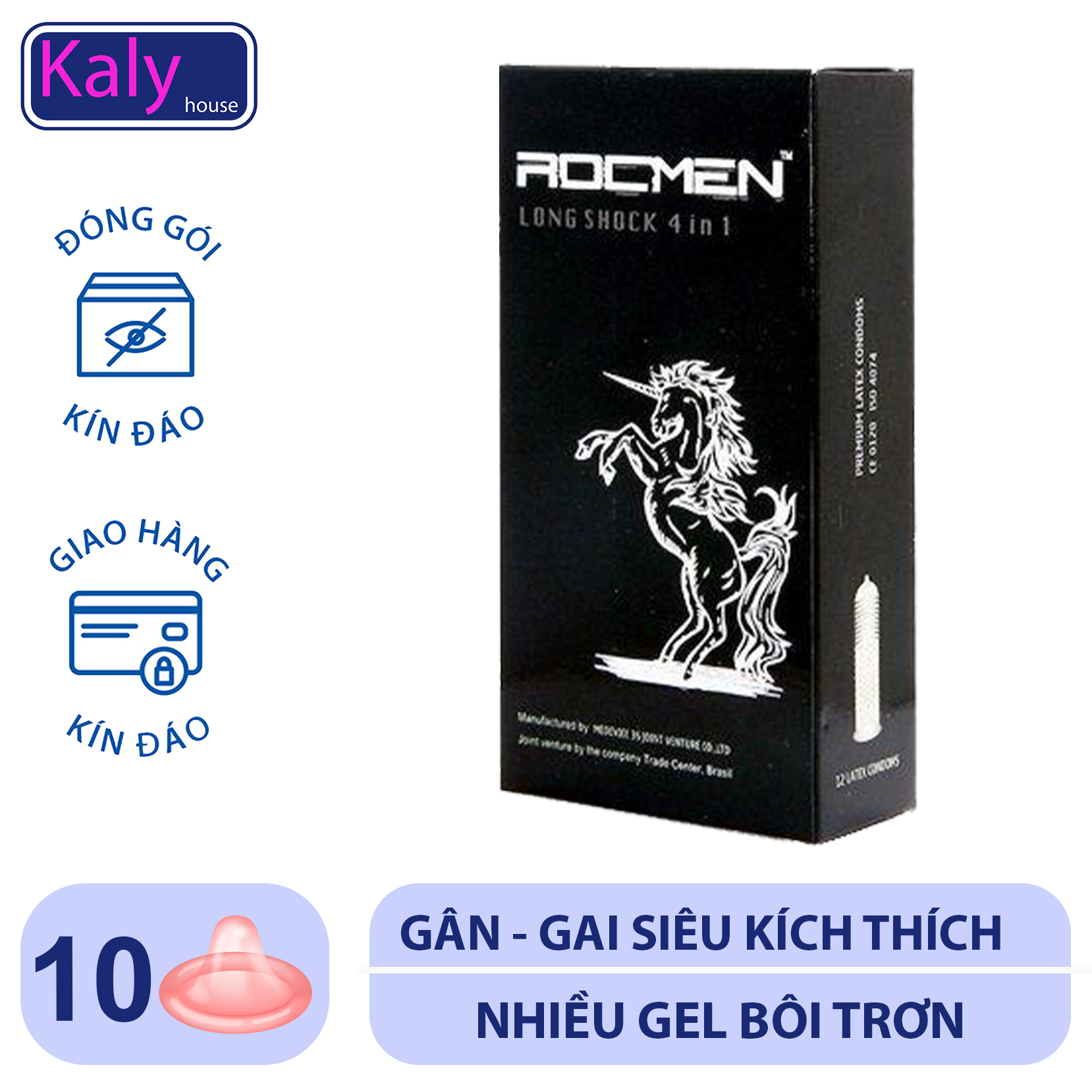 Bao cao su Rocmen Long Shock đen 4 in 1 kéo dài thời gian - Gân Gai