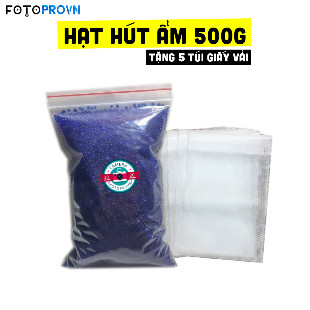 Gói 500g hạt chống ẩm hạt hút ẩm màu xanh cho máy ảnh tặng kèm 5 túi giấy vải đựng hạt